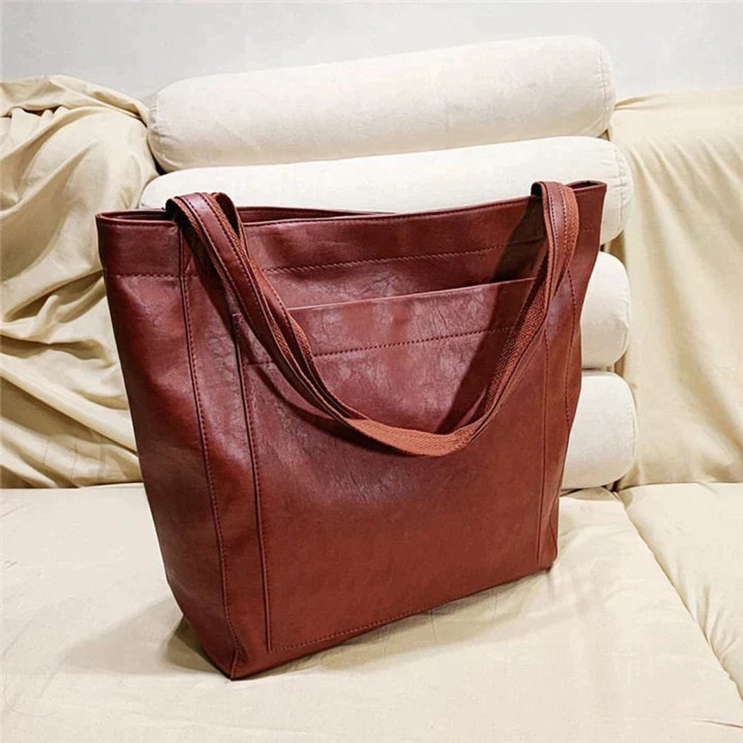Women's Spacious Leather Tote Bag for Work in Red