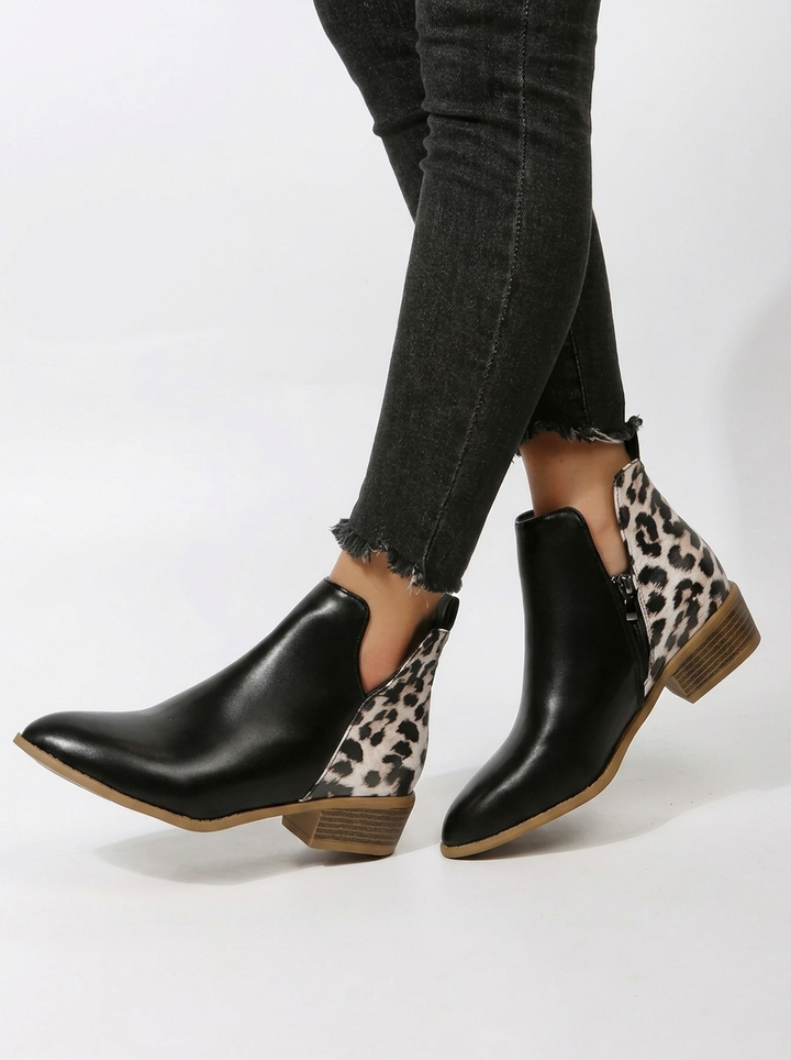 Women's Statement Animal Print Ankle Boots in Black