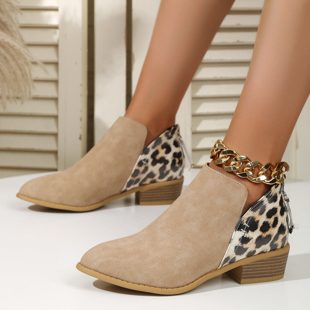 Women's Statement Animal Print Ankle Boots in Khaki