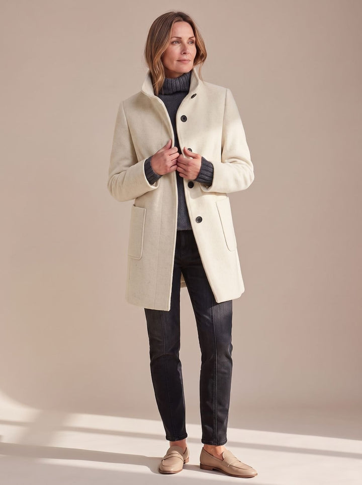 Women's Structured Fall Coat with Patch Pockets in Apricot
