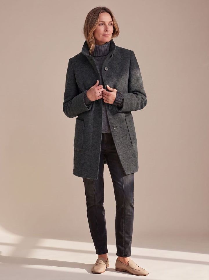Women's Structured Fall Coat with Patch Pockets in Black