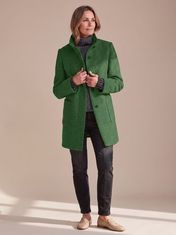 Women's Structured Fall Coat with Patch Pockets in Green