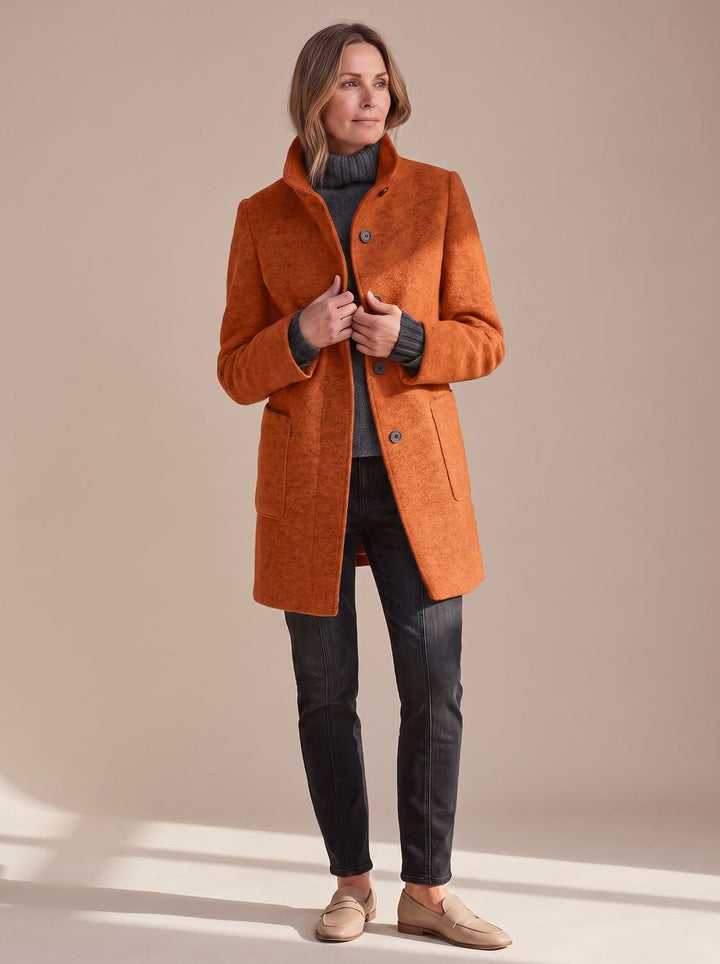 Women's Structured Fall Coat with Patch Pockets in Orange
