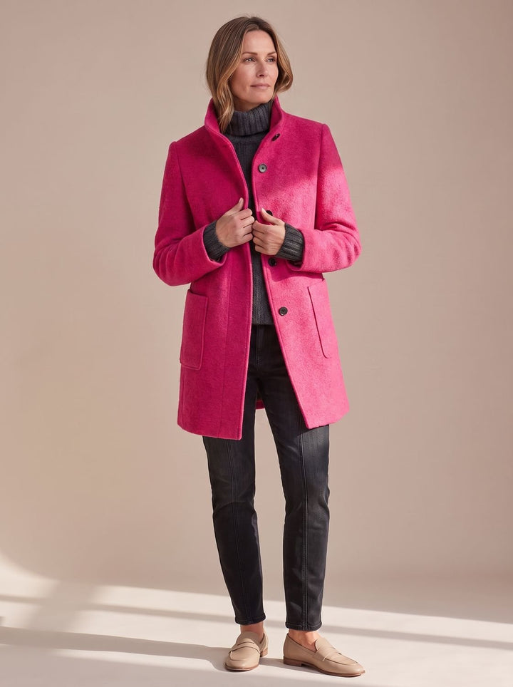 Women's Structured Fall Coat with Patch Pockets in Red