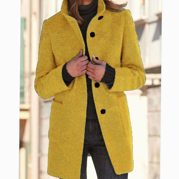 Women's Structured Fall Coat with Patch Pockets in Yellow