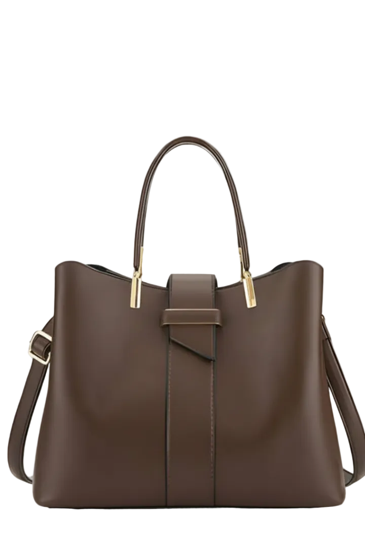 Women's Structured Laptop Bag with Shoulder Strap in Kaffee