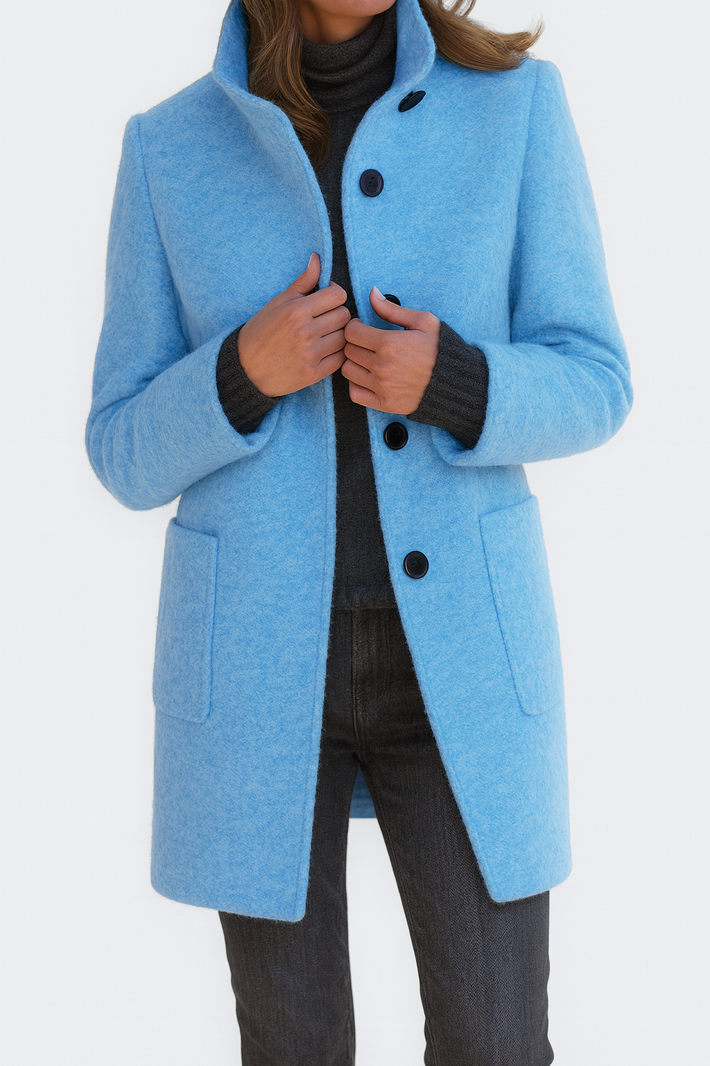 Women's Structured Trench Coat for Work in Light Blue