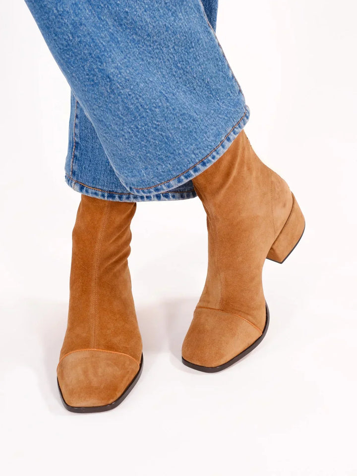 Women's Suede Ankle Boots for Fall Days in Beige