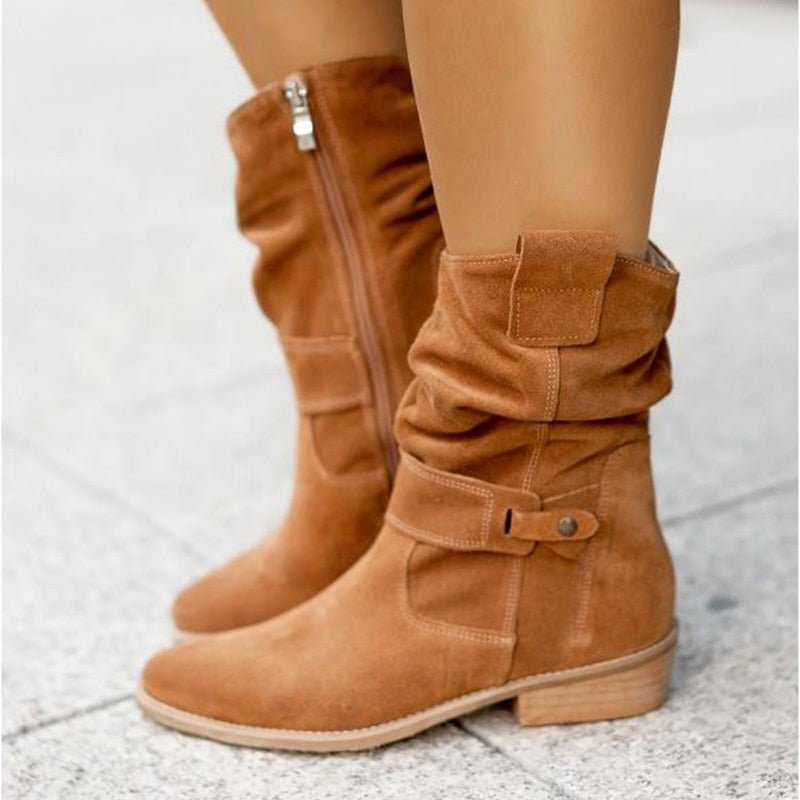 Women's Suede Ankle Boots for Fall Outfits in Gelbbraun
