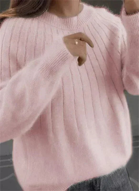 Women's Sweater with Soft Cashmere for Fall in Light Pink