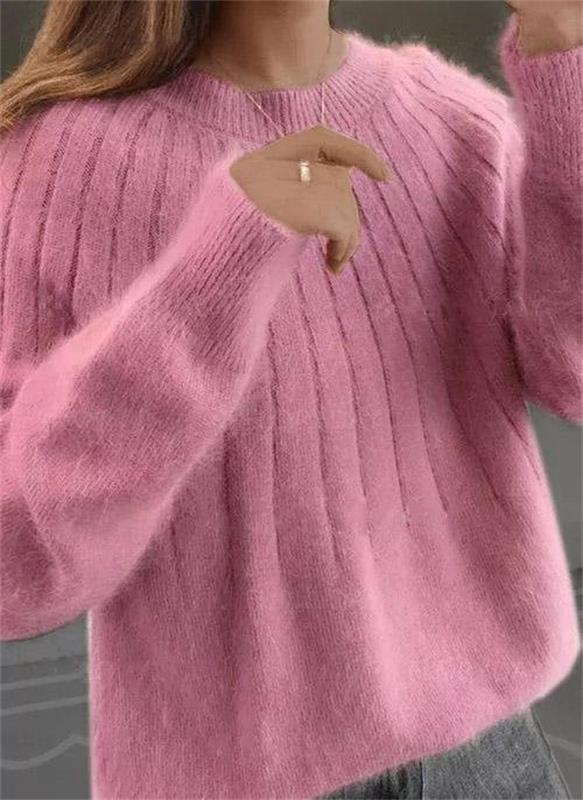 Women's Sweater with Soft Cashmere for Fall in Pink
