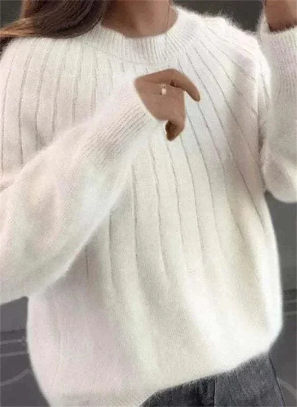Women's Sweater with Soft Cashmere for Fall in White