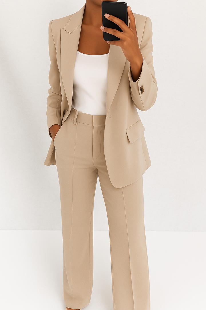 Women's Tailored Blazer and Trouser Set in Beige