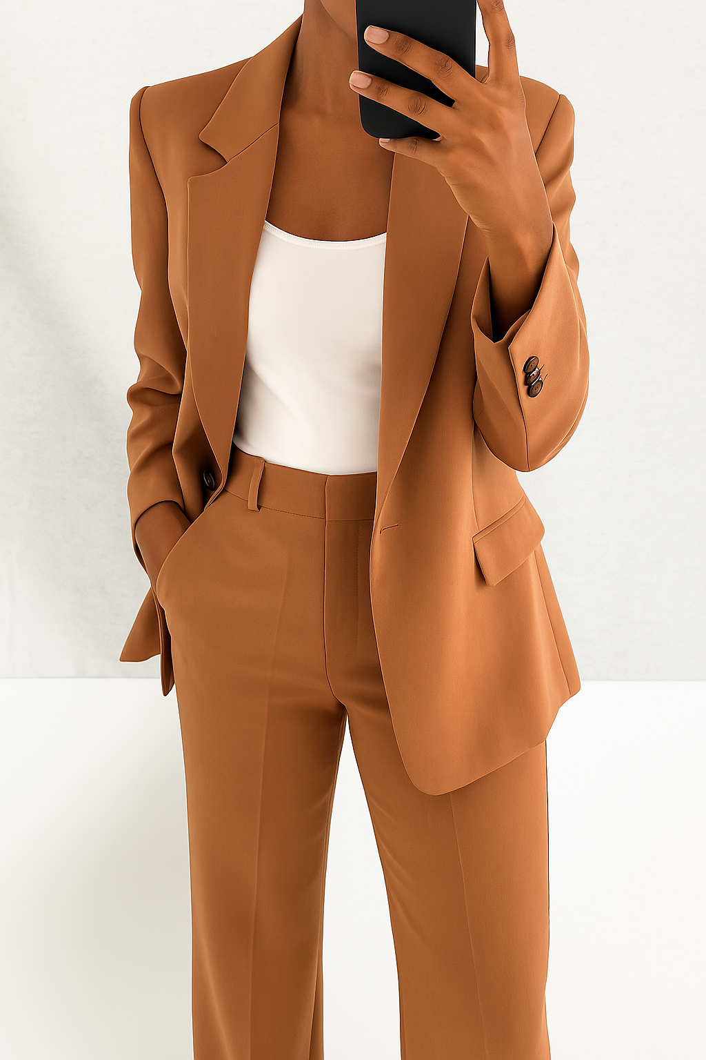 Women's Tailored Blazer and Trouser Set in Brown