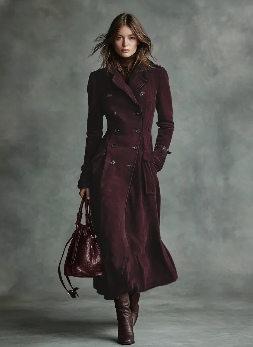 Women's Tailored Longline Fall Coat in Cabernet