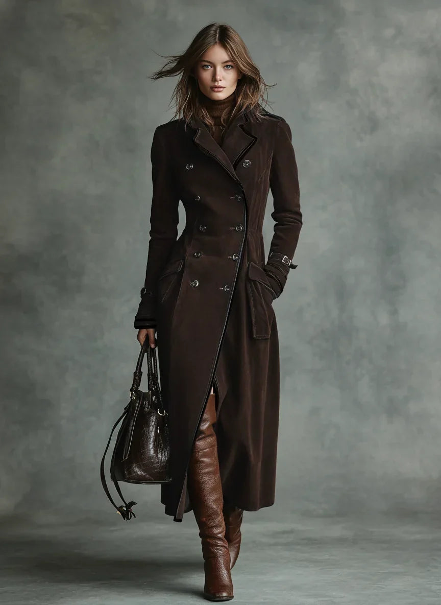 Women's Tailored Longline Fall Coat in Coffee