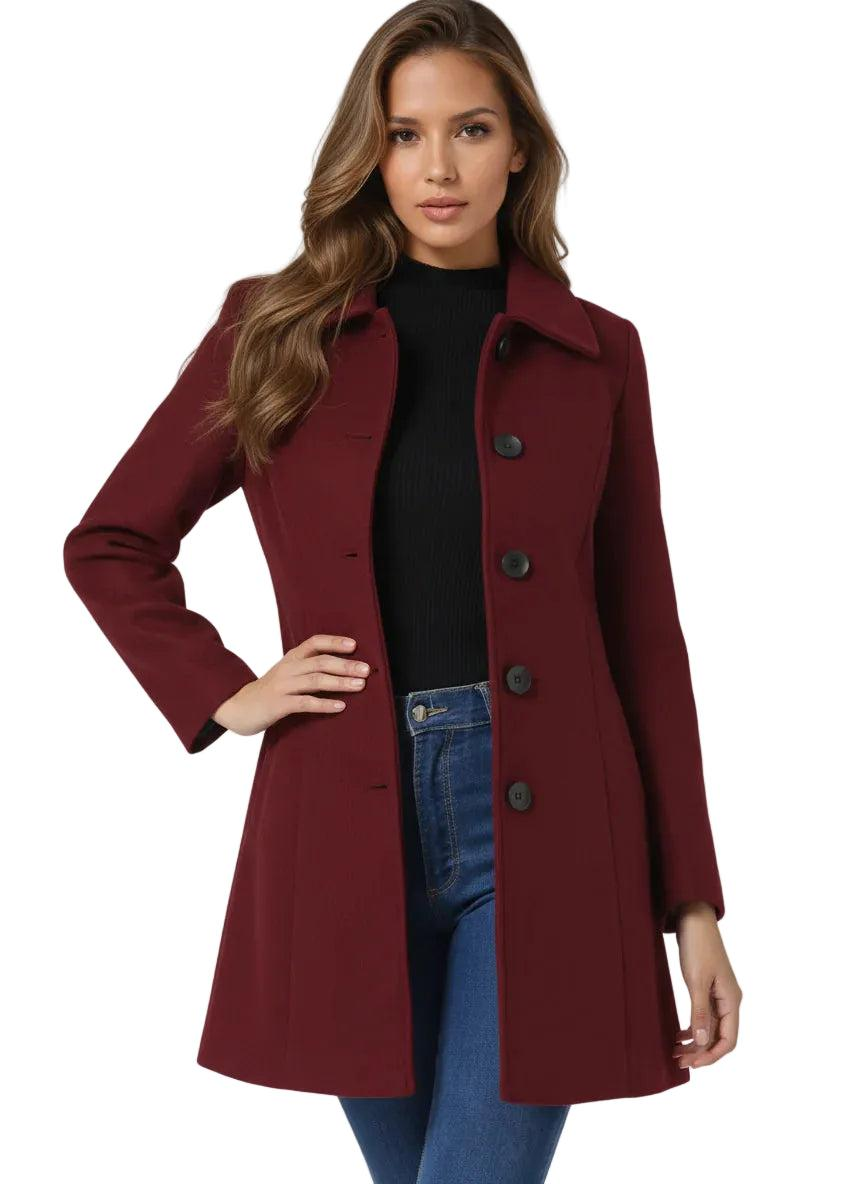Women's Tailored Midi Jacket for Fall in Burgund