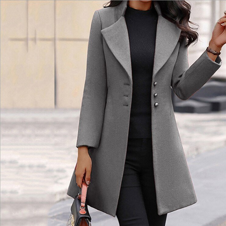 Women's Tailored Polyester Jacket for Elegance in Dark Grey