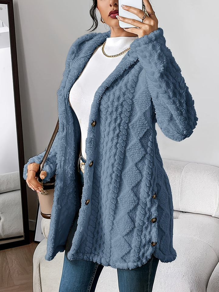 Women's Textured Hooded Knit Cardigan in Blue Gray