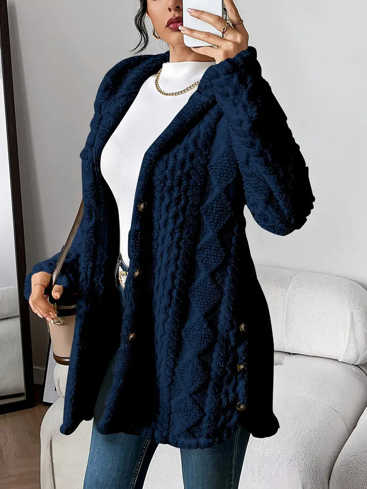 Women's Textured Hooded Knit Cardigan in Dark Blue