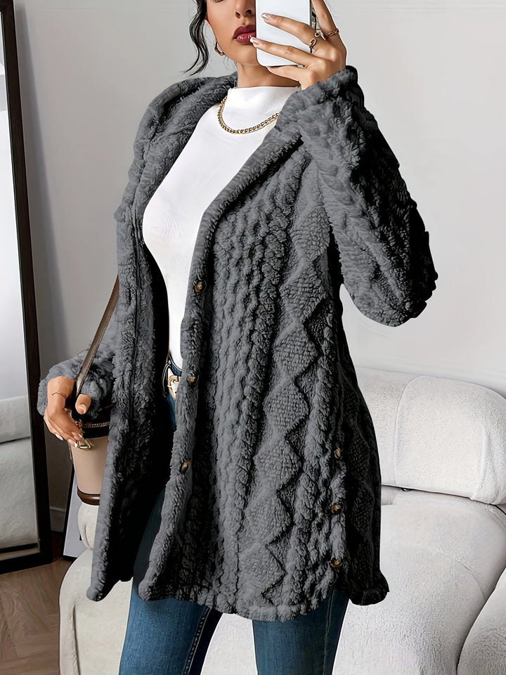 Women's Textured Hooded Knit Cardigan in Grey