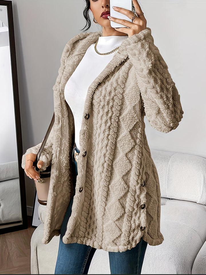 Women's Textured Hooded Knit Cardigan in Khaki