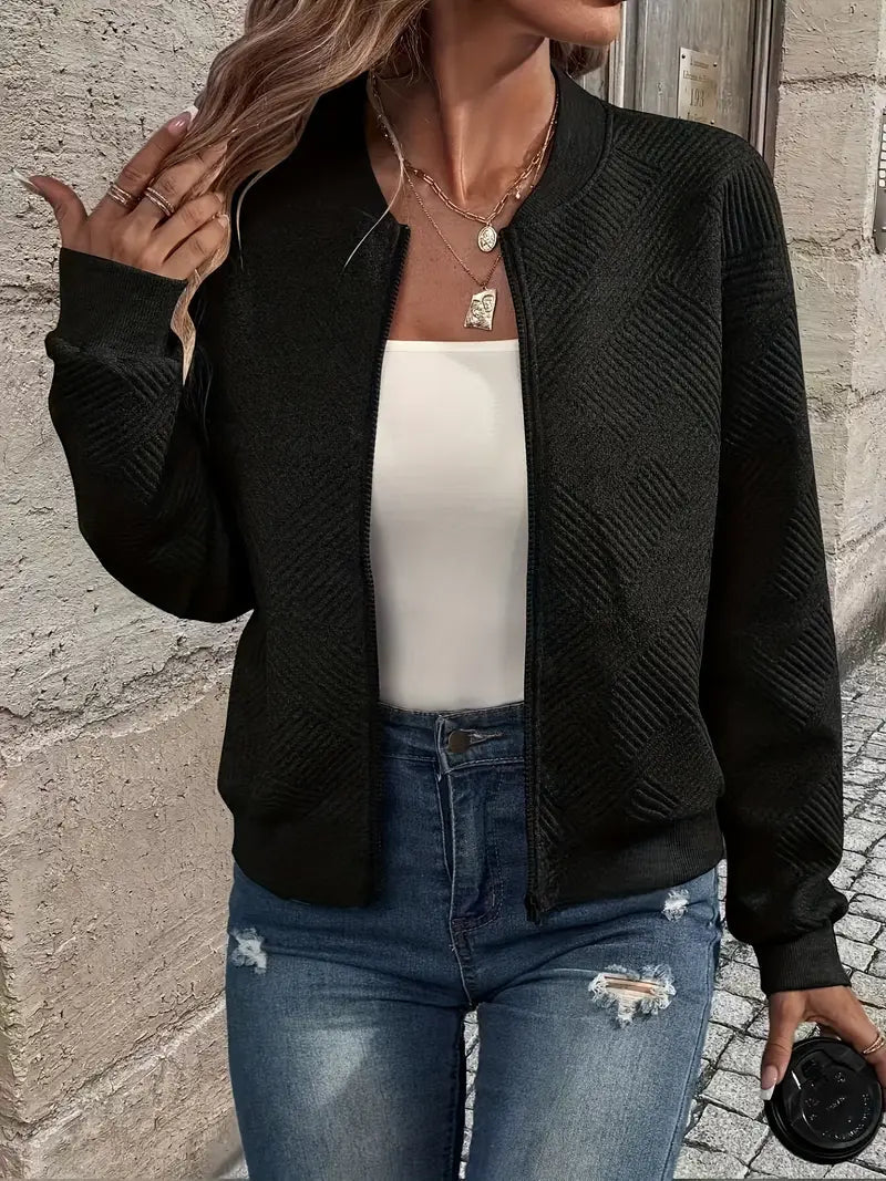 Women's Textured Knit Zip Cardigan in Black