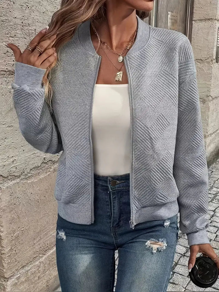 Women's Textured Knit Zip Cardigan in Grey