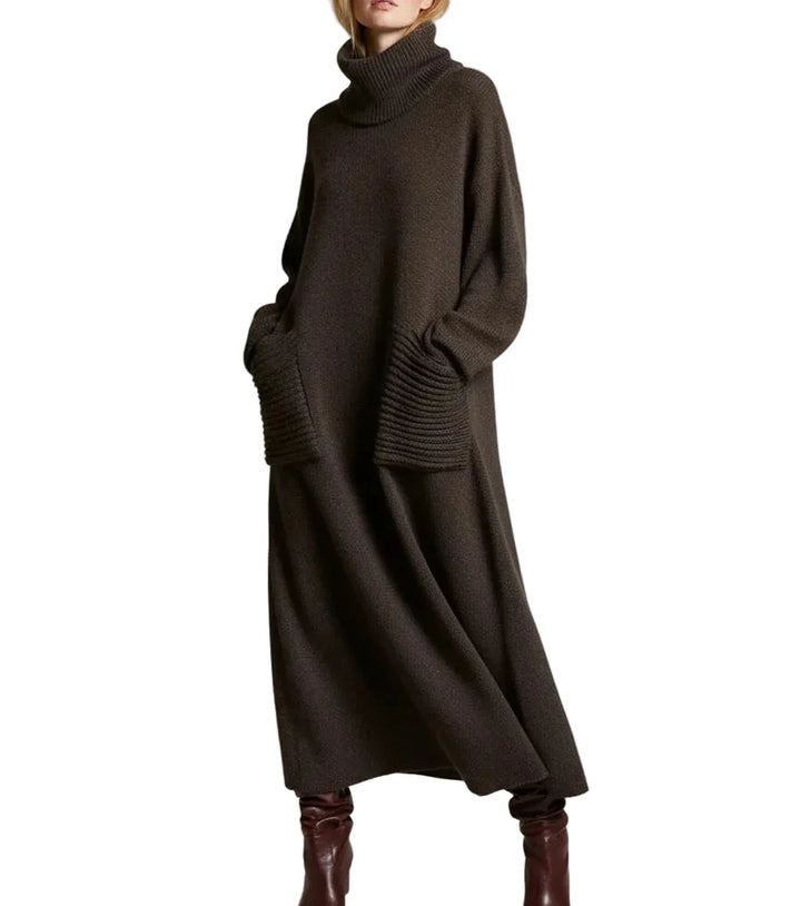 Women's Turtleneck Maxi Sweater Dress in Brown