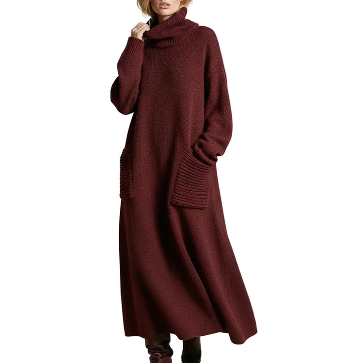 Women's Turtleneck Maxi Sweater Dress in Dark Red