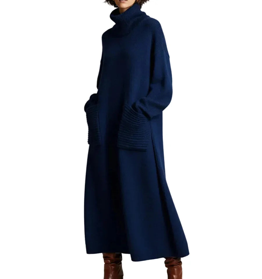 Women's Turtleneck Maxi Sweater Dress in Navy
