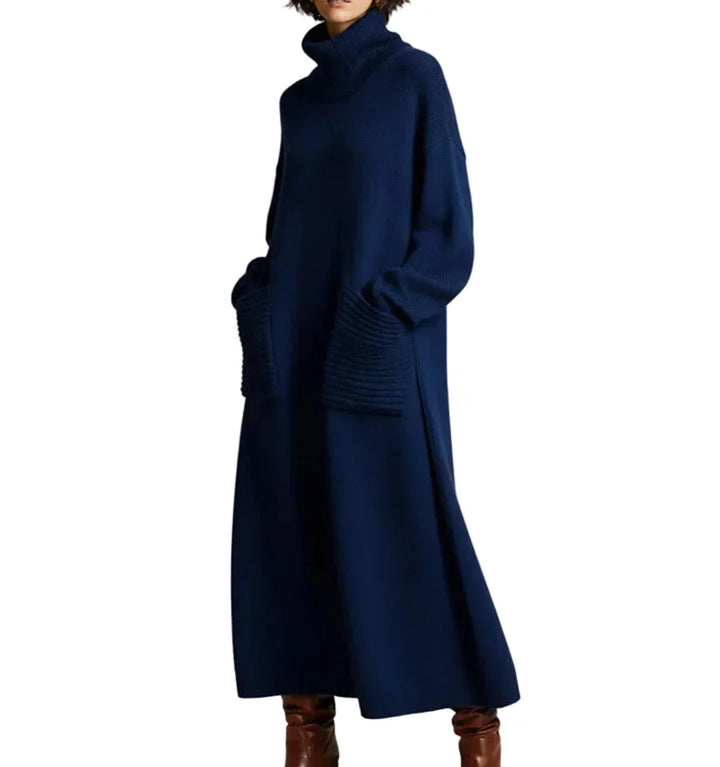 Women's Turtleneck Maxi Sweater Dress in Navy