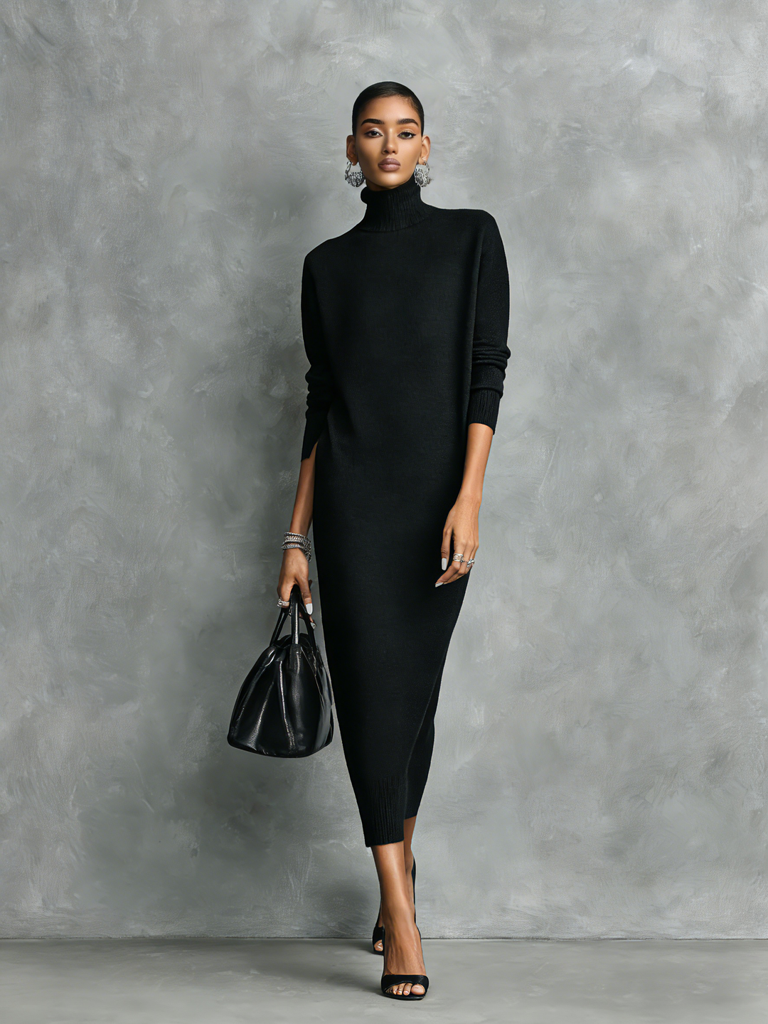 Women's Turtleneck Midi Fall Dress (5)