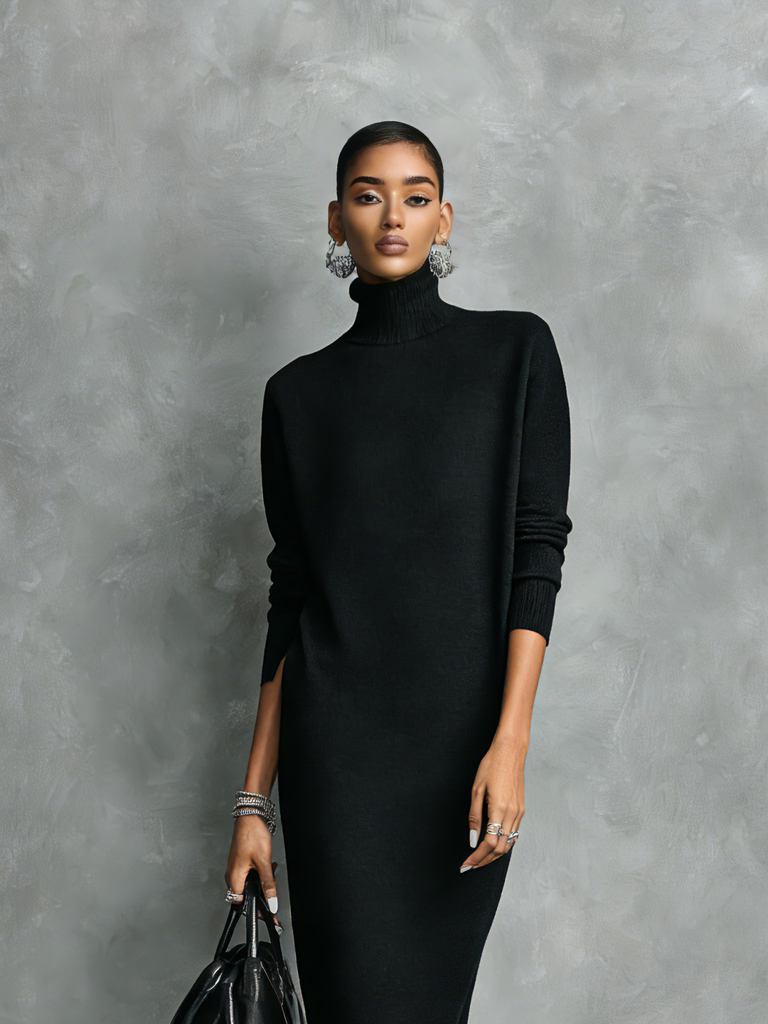 Women's Turtleneck Midi Fall Dress (6)