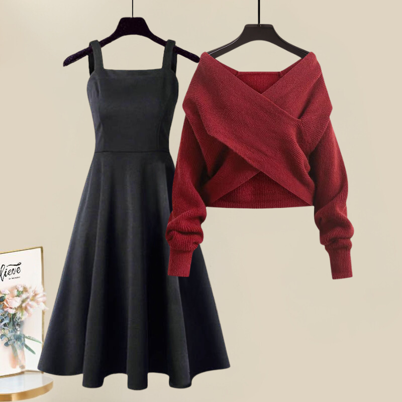 Women's Two Piece Sweater Dress Set in Red