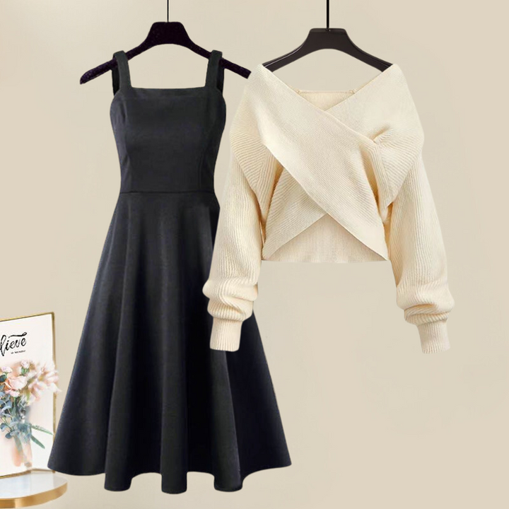 Women's Two Piece Sweater Dress Set in White