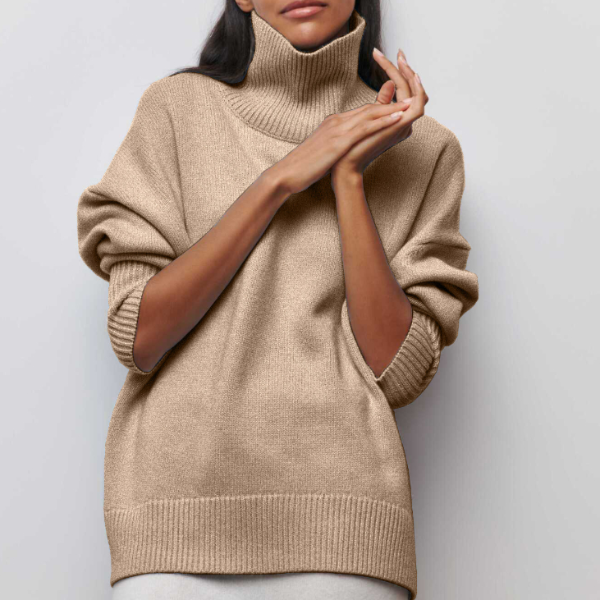 Women's Ugly Christmas Sweater Turtleneck in Beige