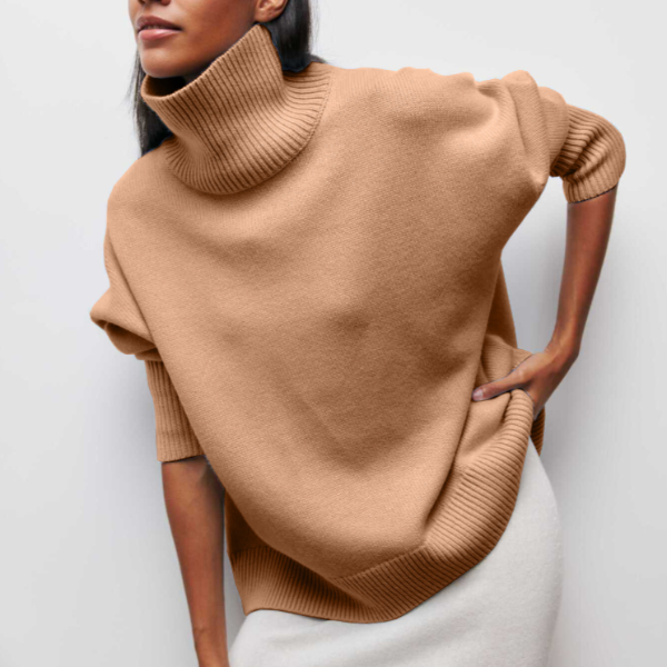 Women's Ugly Christmas Sweater Turtleneck in Khaki (Fast Ausverkauft)