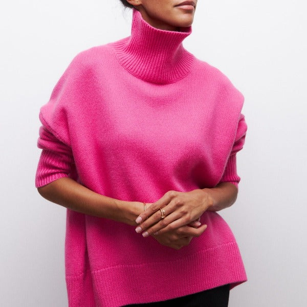 Women's Ugly Christmas Sweater Turtleneck in Rosa (Fast Ausverkauft)
