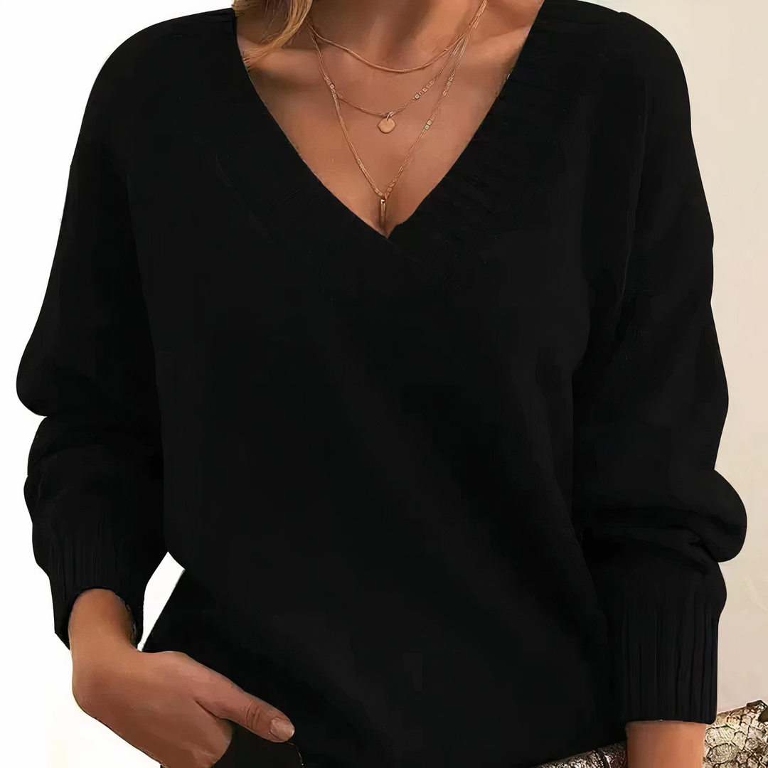 Women's V-Neck Cashmere Sweater for Everyday Elegance in Black