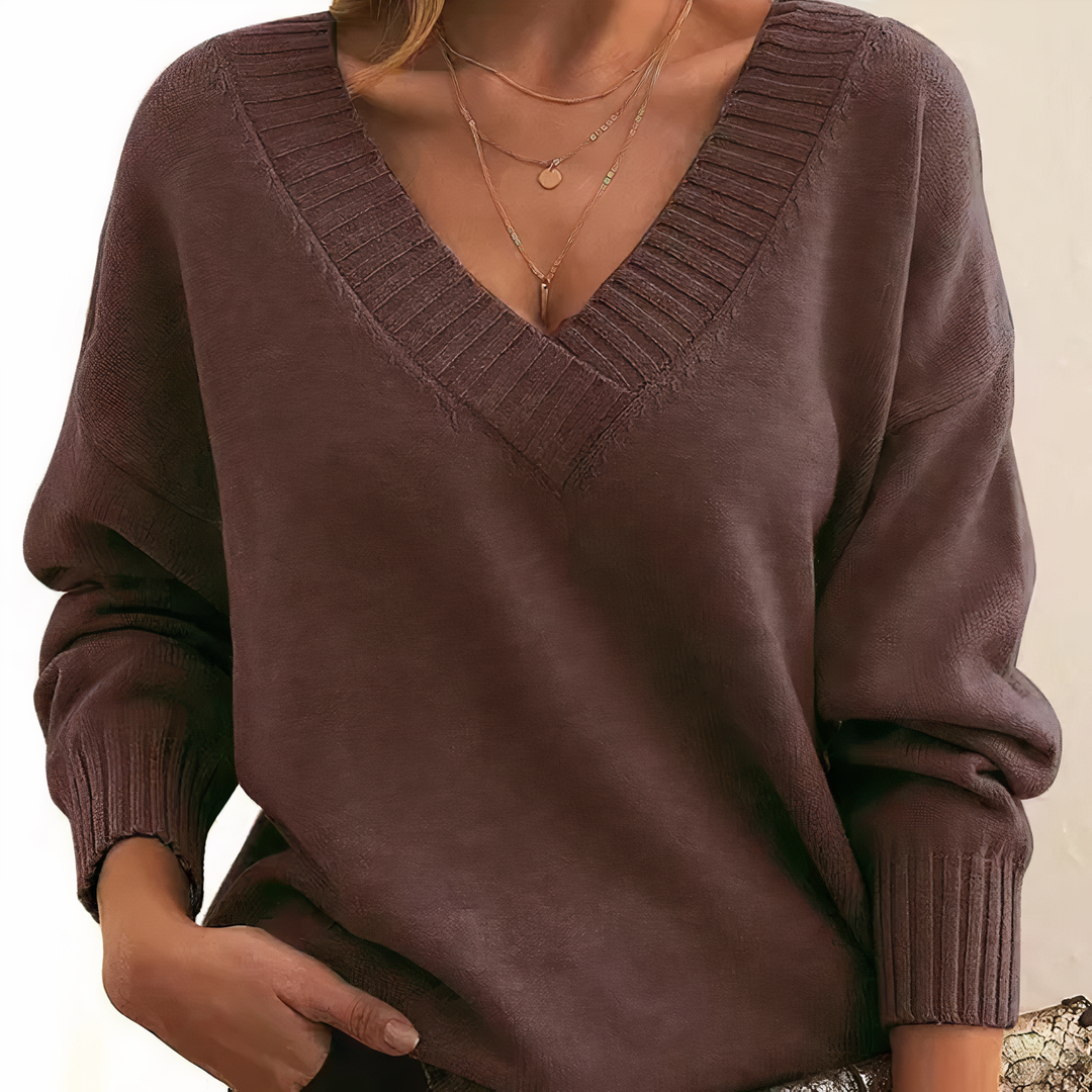 Women's V-Neck Cashmere Sweater for Everyday Elegance in Brown