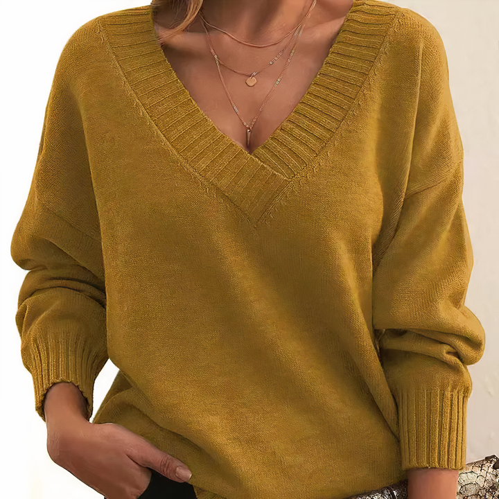 Women's V-Neck Cashmere Sweater for Everyday Elegance in Gold-coloured