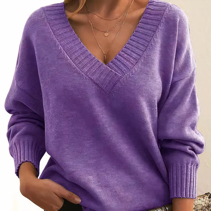 Women's V-Neck Cashmere Sweater for Everyday Elegance in Purple