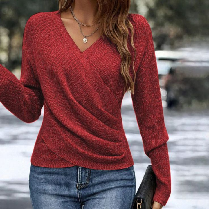 Women's V-Neck Sweater for Everyday Warmth in Red