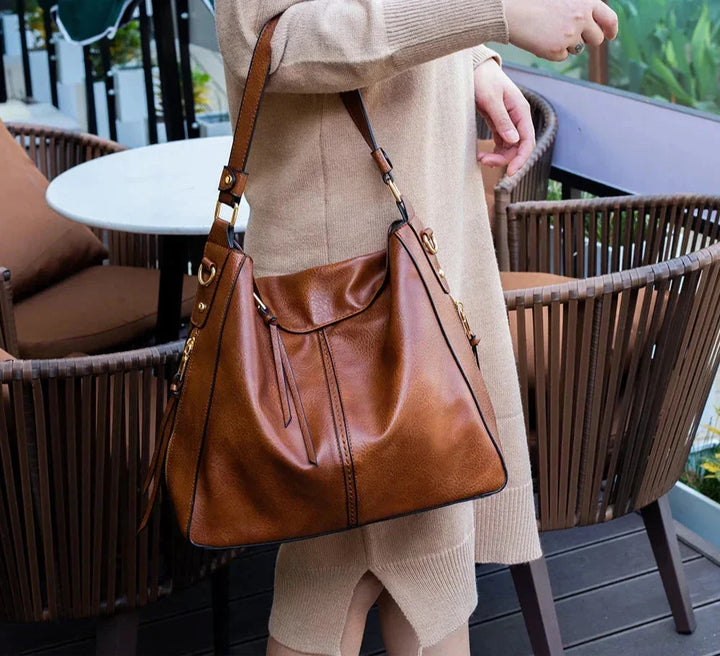 Women's Vegan Leather Tote Bag for Work in Brown 1