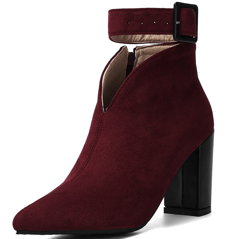 Women's Velvet Ankle Boots for Fall Fashion in Red
