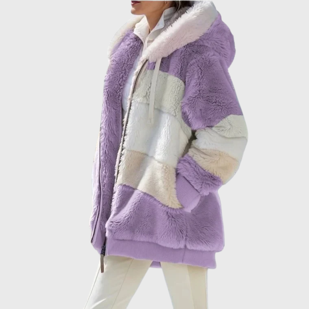 Women's Versatile Striped Puffer Jackets for Fall in Purple Stripes