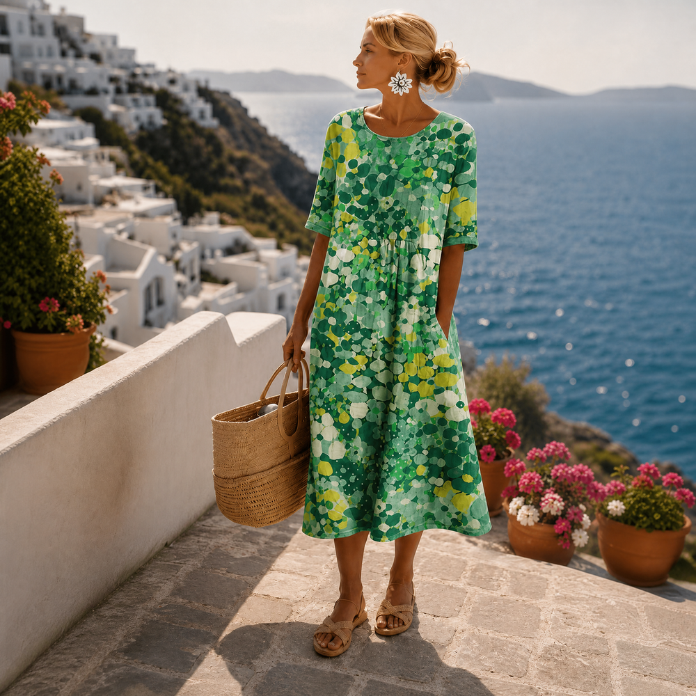 Women's Vintage Floral Midi Dress for Fall Weddings in Green