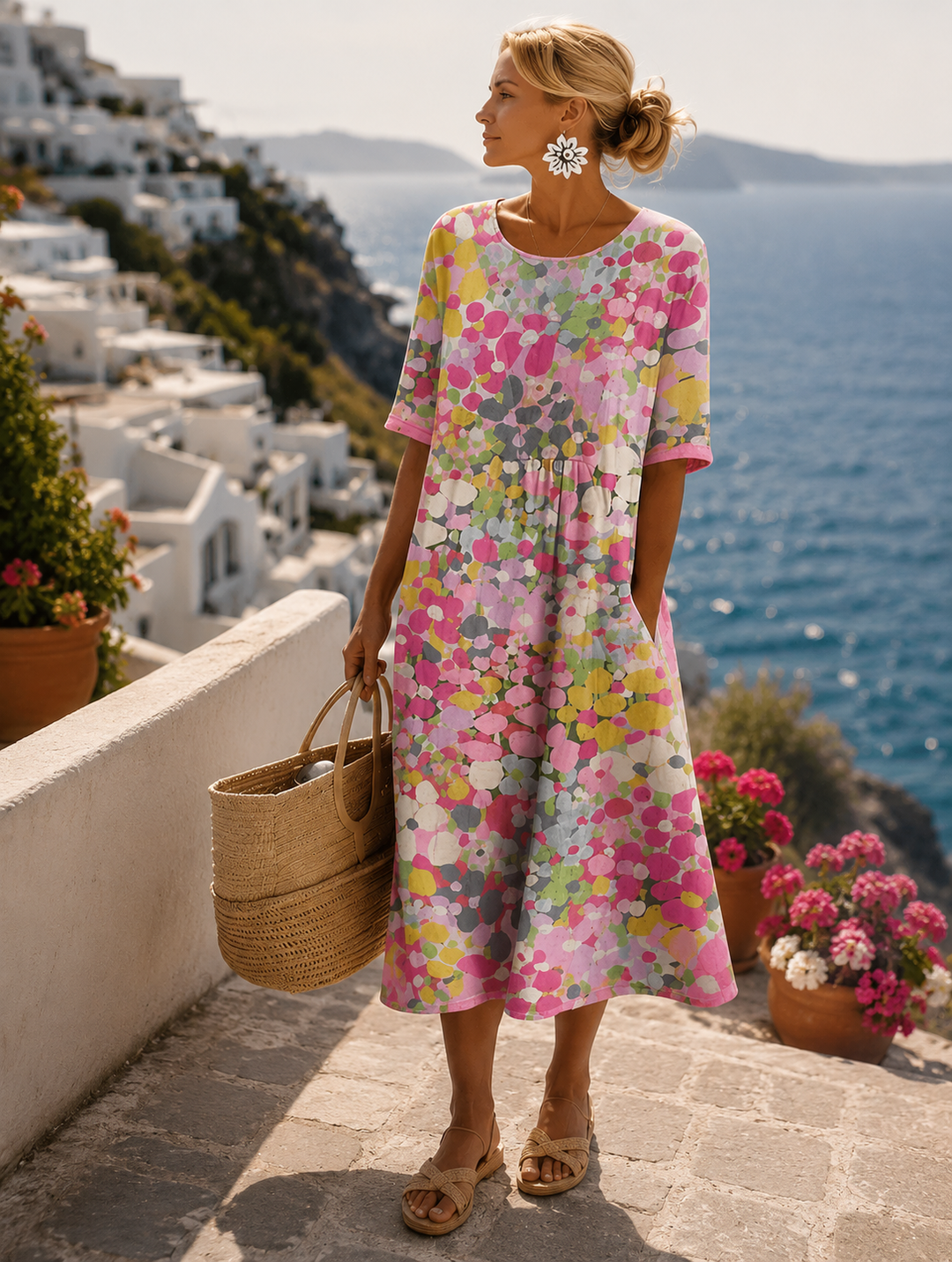 Women's Vintage Floral Midi Dress for Fall Weddings in Pink