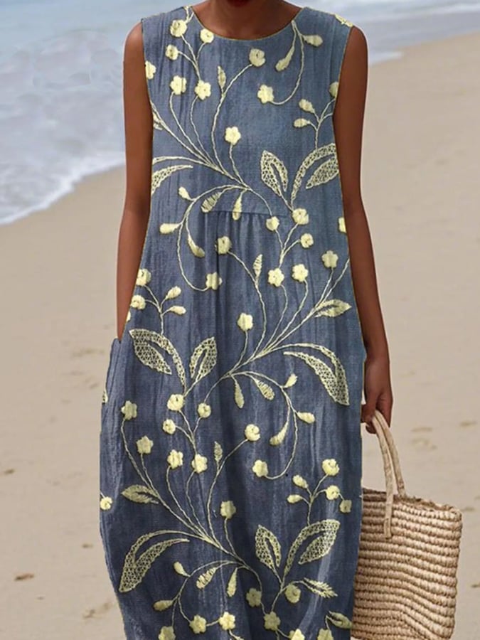 Women's Vintage Midi Dress for Fall Weddings in Blue